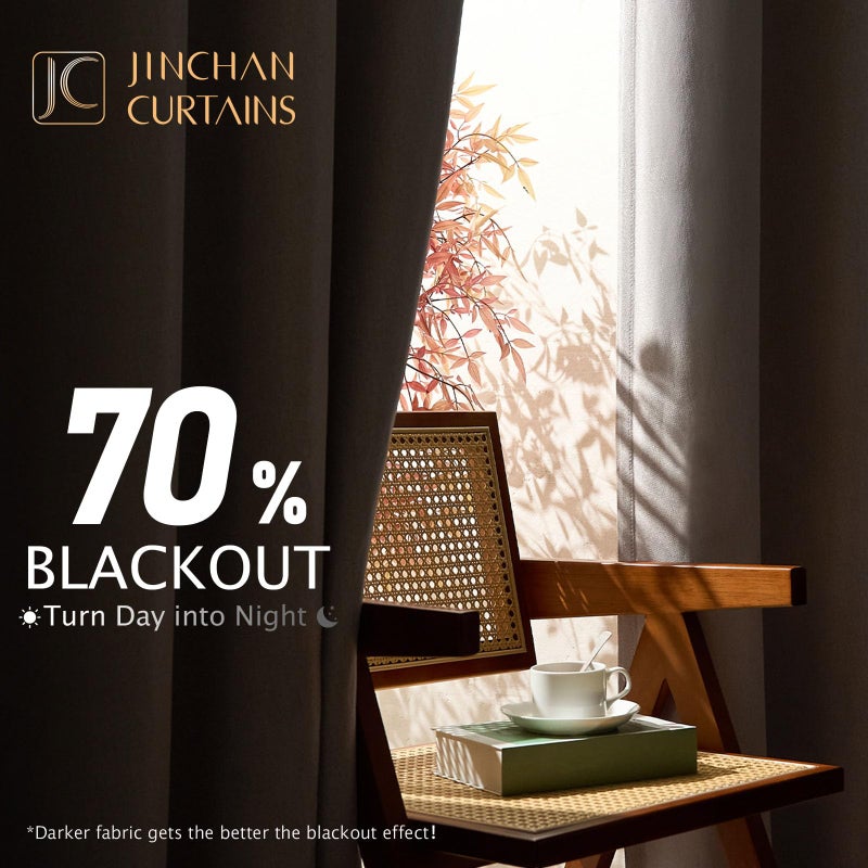 jinchan 70% Blackout Curtain 63 Inch Length Beige Curtain for Bedroom Living Room Curtain 1 Panel Texture Curtain Grommet Top Window Drape 72 Inches Wide by 63 Inches Long