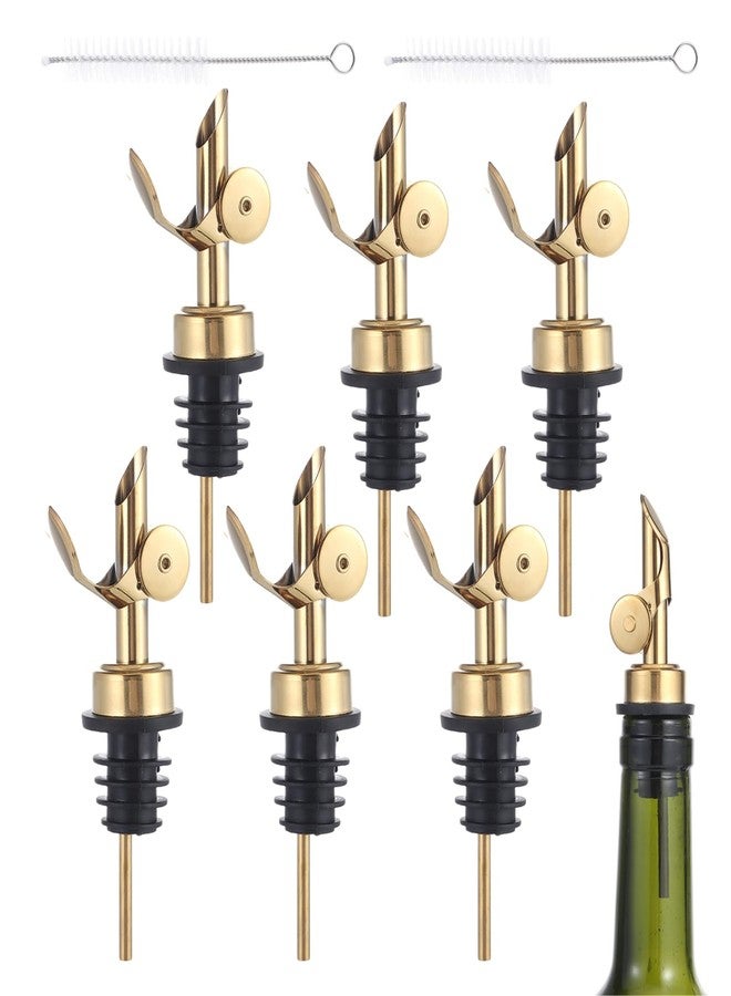 beyonday 6pcs Self Closing Liquor Bottle Pourers - Gold, Auto Flip Wine Bottle Stoppers with Rubber Dust Cap & Cleaning Brush, Weighted Olive Oil Vinegar Dispenser Spout, Fit about 3/4'' Bottle Mouth - Image 1