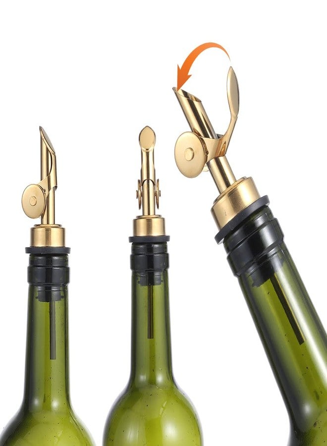 beyonday 6pcs Self Closing Liquor Bottle Pourers - Gold, Auto Flip Wine Bottle Stoppers with Rubber Dust Cap & Cleaning Brush, Weighted Olive Oil Vinegar Dispenser Spout, Fit about 3/4'' Bottle Mouth - Image 5