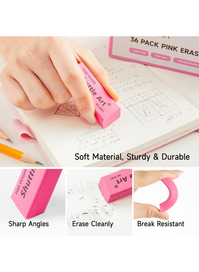 شاتل أرت ممحاة وردية، عبوة من 36 ممحاة بكميات كبيرة، خالية من اللاتكس، لا تترك أي أثر، ممحاة ناعمة للأطفال والمعلمين والمدارس المنزلية وفصول الفنون ولوازم العودة إلى المدرسة - Image 2