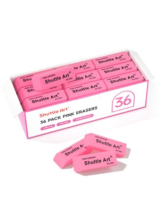 شاتل أرت ممحاة وردية، عبوة من 36 ممحاة بكميات كبيرة، خالية من اللاتكس، لا تترك أي أثر، ممحاة ناعمة للأطفال والمعلمين والمدارس المنزلية وفصول الفنون ولوازم العودة إلى المدرسة - Image 1