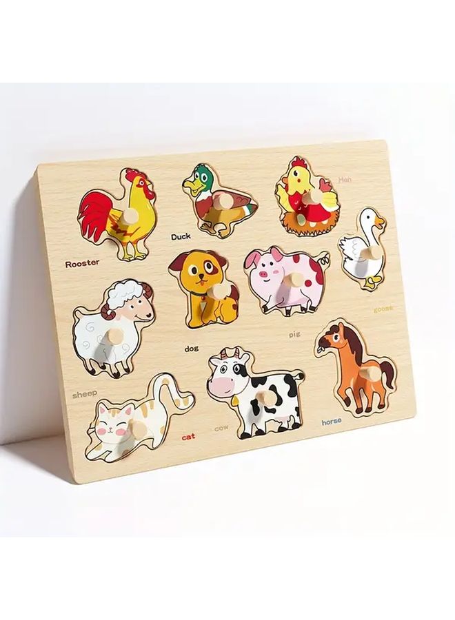 لعبة أحجية خشبية للأطفال الصغار - حيوانات المزرعة التعليمية - لوحة مطابقة وتصنيع الأشكال - Image 1