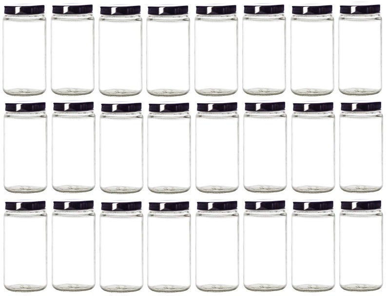 Nakpunar 24 pcs 8 oz Glass Canning Jars with Black Lid  Half Pint Paragon Style with Plastisol Lined 58400 Continious Thread Lids - Image 1
