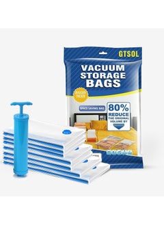 GTSOL 8 Pack Vacuum Storage Bags (1 Jumbo, 1 Large, 2 Medium, 3 Small, 1 hand pump )  Reusable Compression Bags for Travel & Closet Organization  - Image 1