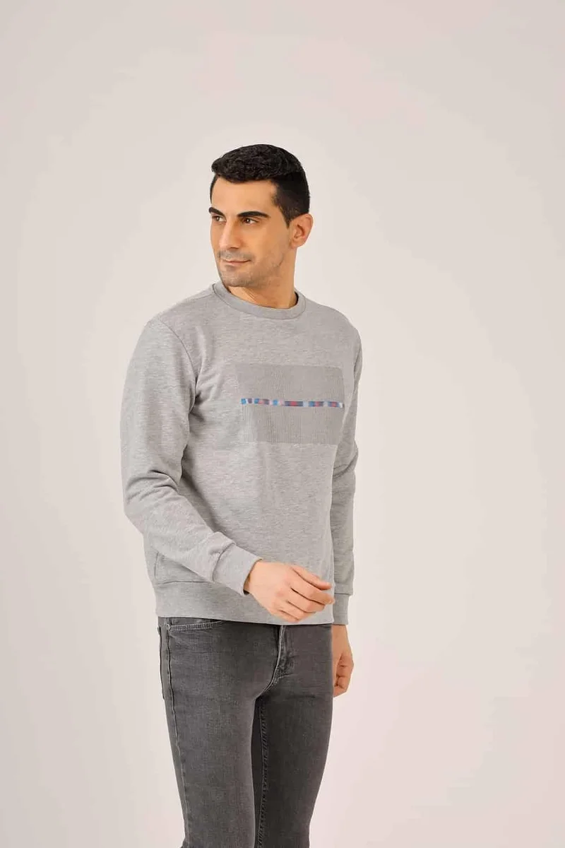 دوفي Gray Melange Men's Regular Fit Crew Neck Sweatshirt