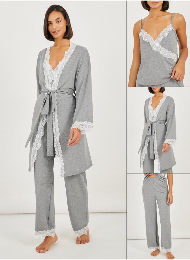Styli Pack of 3 - Lace Trim Cami- Pyjama and Robe  - Image 1