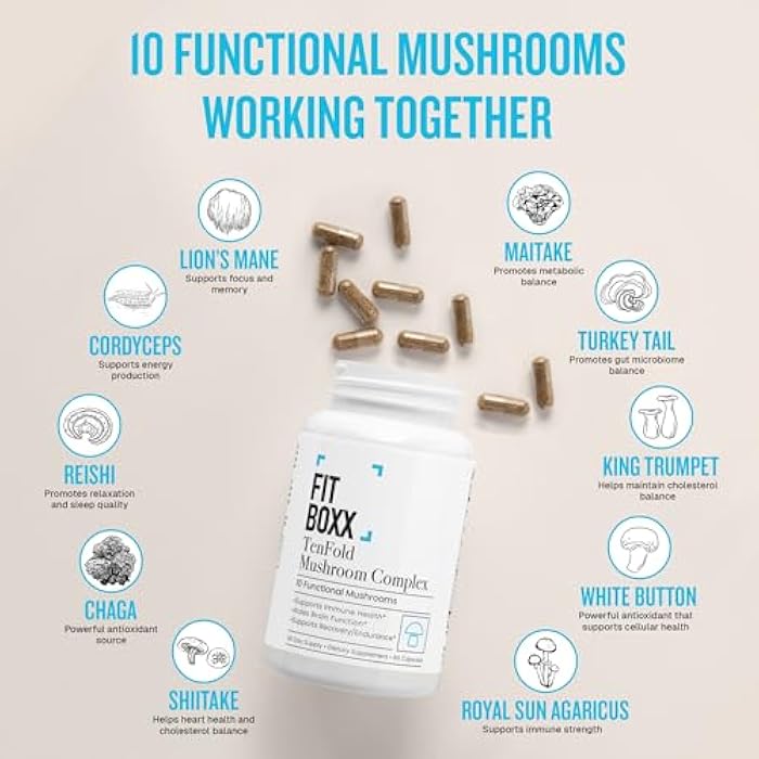TenFold Organic Mushroom Complex – 2000mg Lion's Mane, Reishi & 10-Mushroom Blend – Nootropic Brain Support, Natural Energy, Immune Function – 60 Vegan Capsules - Image 5