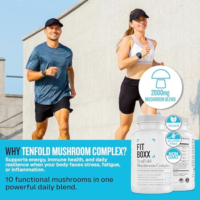 TenFold Organic Mushroom Complex – 2000mg Lion's Mane, Reishi & 10-Mushroom Blend – Nootropic Brain Support, Natural Energy, Immune Function – 60 Vegan Capsules - Image 2
