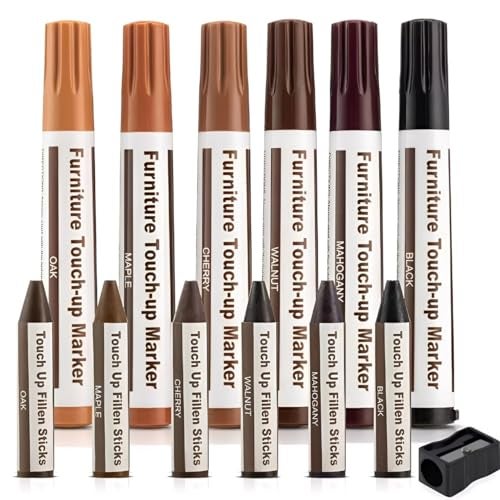 TLISMI 12Pcs Furniture Repair Touch Up Marker Set with Sharpener | Carpenters Bedposts Chisel Tip Wooden Repair Scratch- Markers and Wax Sticks for Stains, Wood Floors, Cover Ups, Desks & Tables - Image 1