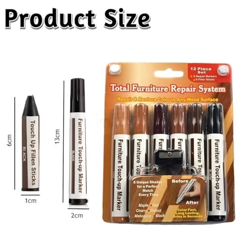 TLISMI 12Pcs Furniture Repair Touch Up Marker Set with Sharpener | Carpenters Bedposts Chisel Tip Wooden Repair Scratch- Markers and Wax Sticks for Stains, Wood Floors, Cover Ups, Desks & Tables - Image 3