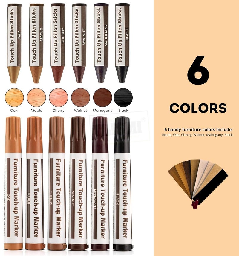 TLISMI 12Pcs Furniture Repair Touch Up Marker Set with Sharpener | Carpenters Bedposts Chisel Tip Wooden Repair Scratch- Markers and Wax Sticks for Stains, Wood Floors, Cover Ups, Desks & Tables - Image 5