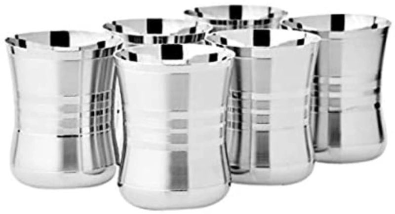 Duodeno Stainless Steel Mirror Finish Tableware 350 ML Glasses for Drinking Water Juice Pack of 6 Silver
