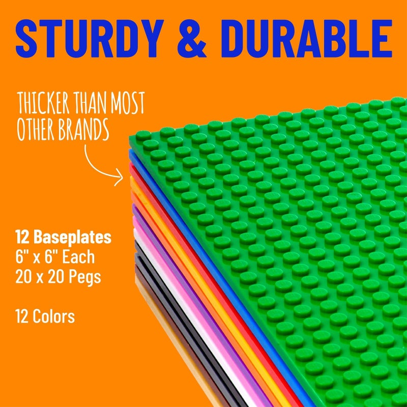 Strictly Briks Stackable Baseplates 12 Pack Compatible with Lego - 2 Rainbow Colors Stackable Brick Building Baseplate 20x20 Studs - Image 2