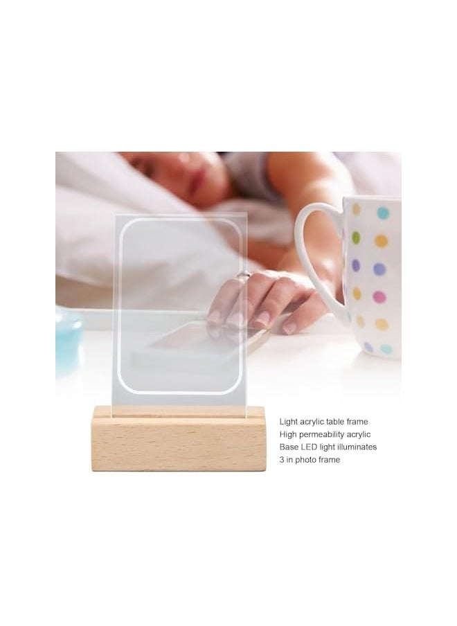 The Bros 2 Pcs Glowing Clear Acrylic Picture Frame, 3 Inch Mini Tabletop Picture Frame for Instax Mini 11/9/8/EVO Instant Film Photo, Warm Light Table Photo Frame for Polaroid 3" Film Photo  - Image 2