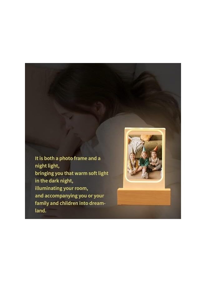 2 Pcs Glowing Clear Acrylic Picture Frame, 3 Inch Mini Tabletop Picture Frame for Instax Mini 11/9/8/EVO Instant Film Photo, Warm Light Table Photo Frame for Polaroid 3" Film Photo