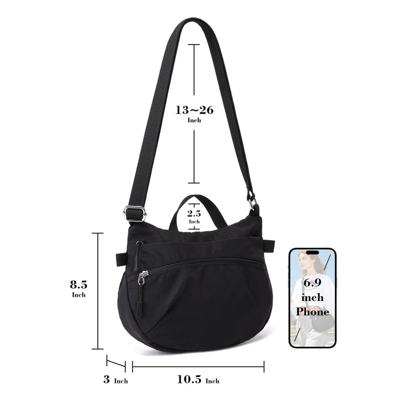 Haytijoe Crossbody Bags for Women Travel Lightweight Nylon Small Purse Mini Tote Bag Top Handle Handbag Satchel Ladies Purses(Black) - Image 5