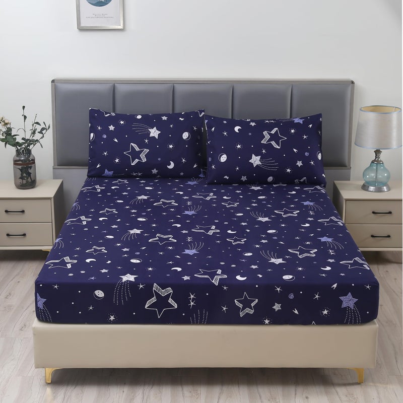 MAG 3pcs Purple Star Queen Bed Sheet,Space Microfiber Bedding Sheet Set,Galaxy Bedding Set with 1 Fitted and 2 Pillowcases,14 Inches Deep (Purple and White, Queen) - Image 3