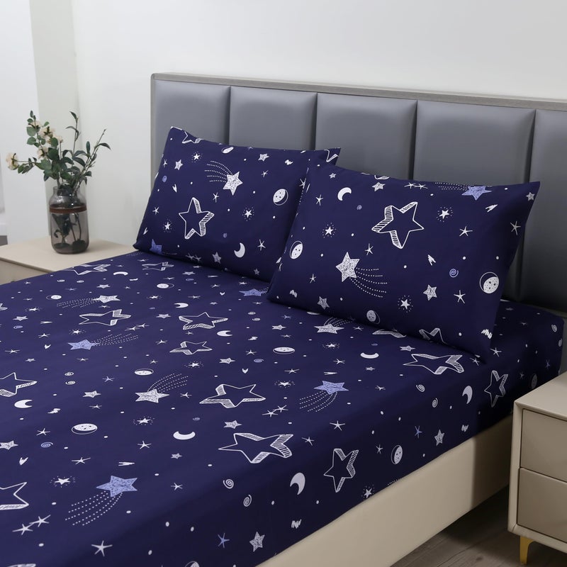 MAG 3pcs Purple Star Queen Bed Sheet,Space Microfiber Bedding Sheet Set,Galaxy Bedding Set with 1 Fitted and 2 Pillowcases,14 Inches Deep (Purple and White, Queen) - Image 1