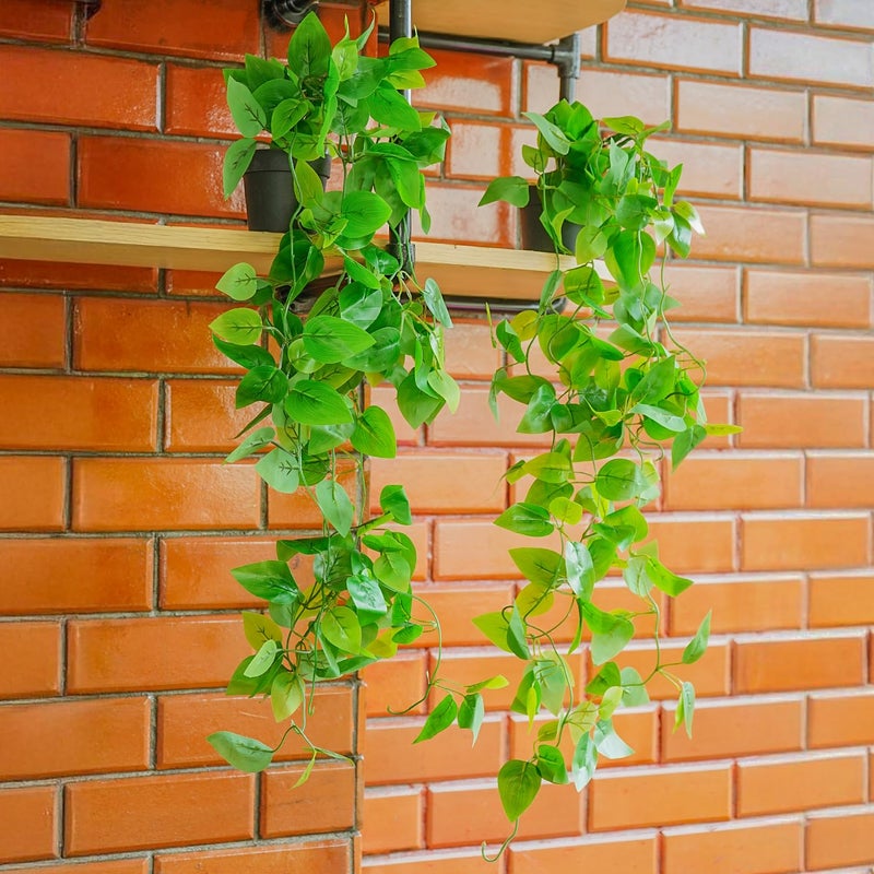 Ekhasa Golden Pothos Hanging Artificial Plants with Pot Set of 2 Money Plant Artificial Hanging Plants for Home Decor Falling Creepers Climbers Green Fake Vines with Hanging Pots Devils Ivy - Image 1
