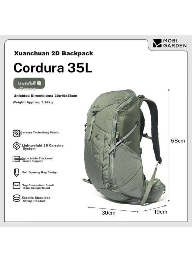 Mobigarden Xuanchuan 2d Hiking Backpack Outdoor Mountaineering Travel 35l Double Shoulder Bag Nx25664011 Velvet Green - Image 1