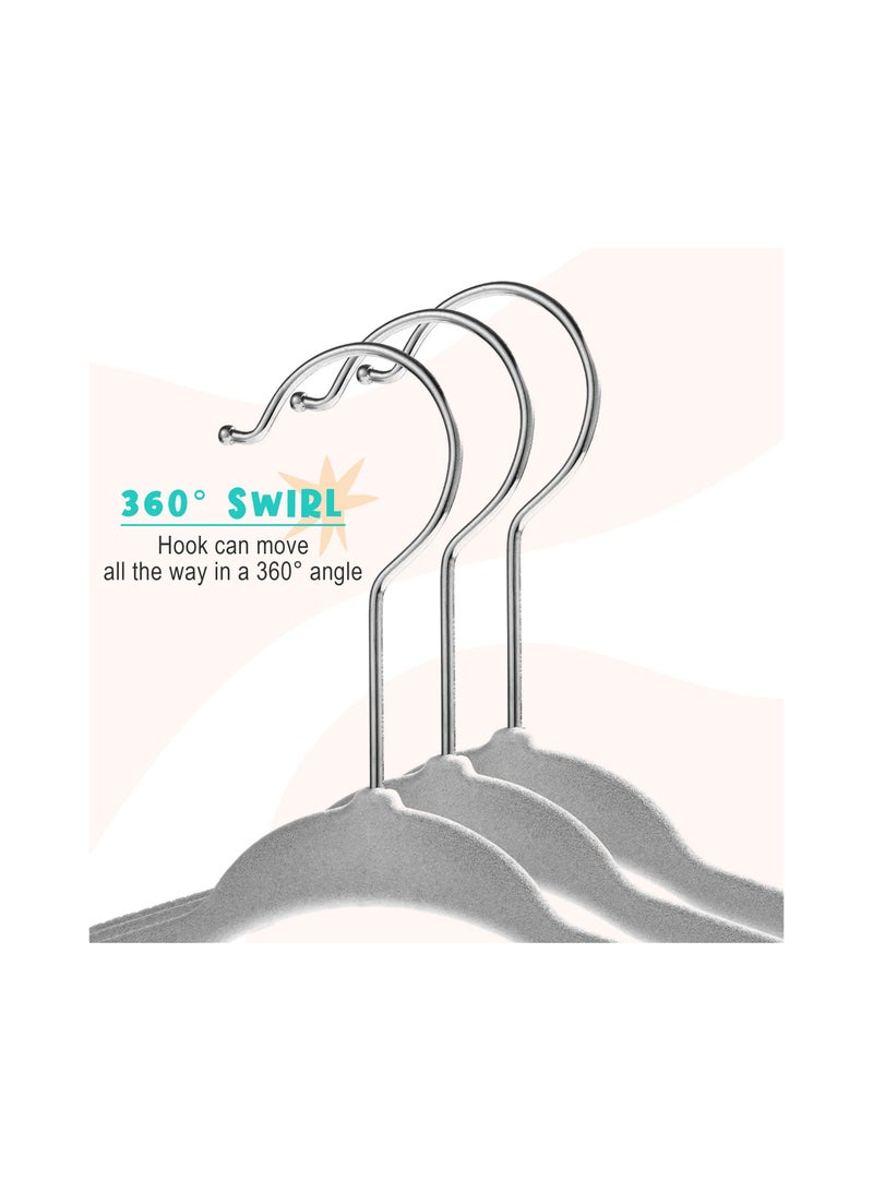 Amber Home Premium Baby Velvet Hangers Non-slip kids Hangers Ultra Slim Children Clothes Hangers 360° Swivel Hook Strong Durable Baby Hangers toddler hangers pack of 50 (Grey) - Image 5