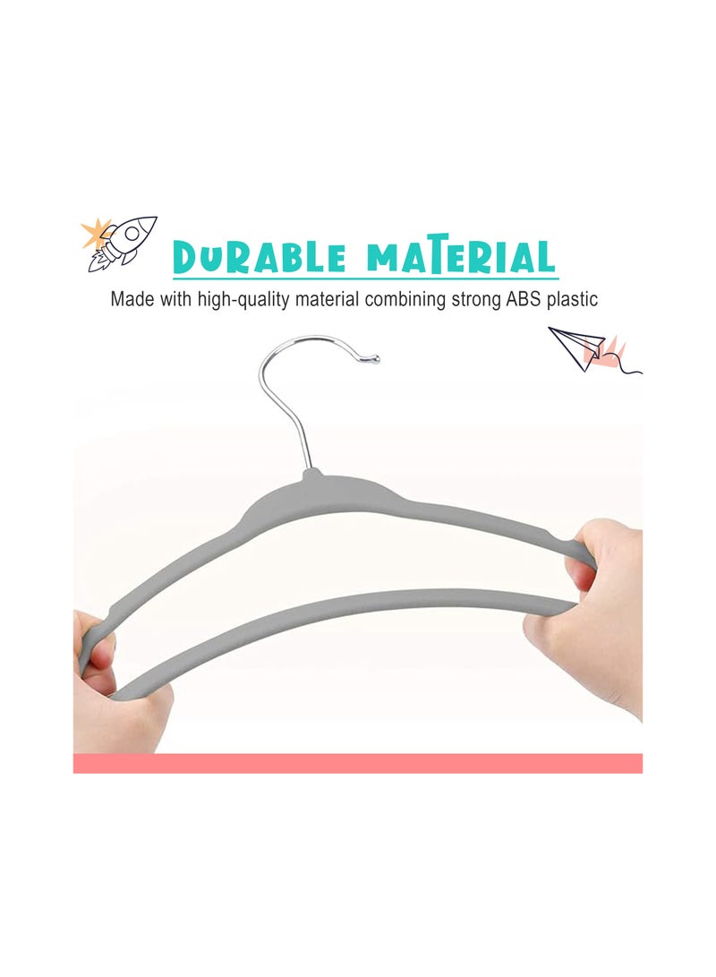 Amber Home Premium Baby Velvet Hangers Non-slip kids Hangers Ultra Slim Children Clothes Hangers 360° Swivel Hook Strong Durable Baby Hangers toddler hangers pack of 50 (Grey) - Image 3