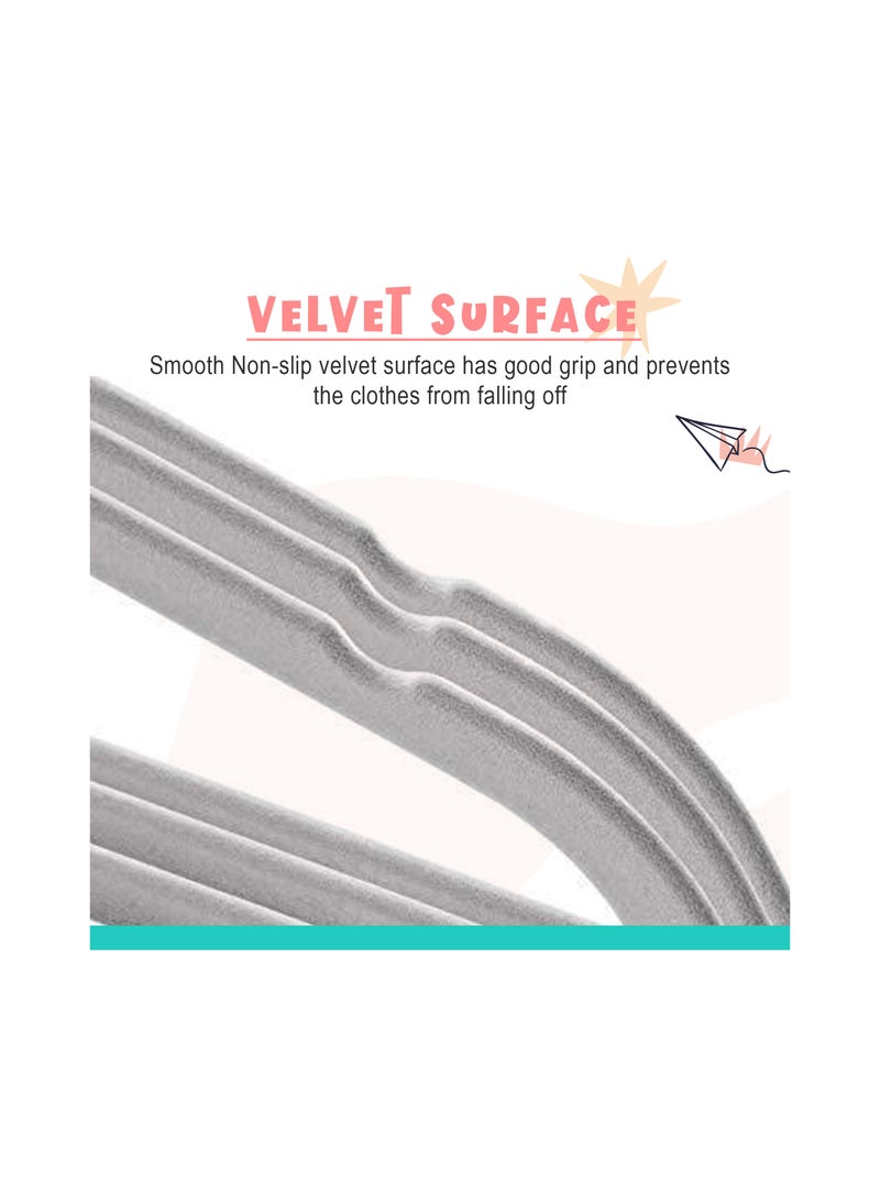 Amber Home Premium Baby Velvet Hangers Non-slip kids Hangers Ultra Slim Children Clothes Hangers 360° Swivel Hook Strong Durable Baby Hangers toddler hangers pack of 50 (Grey) - Image 4