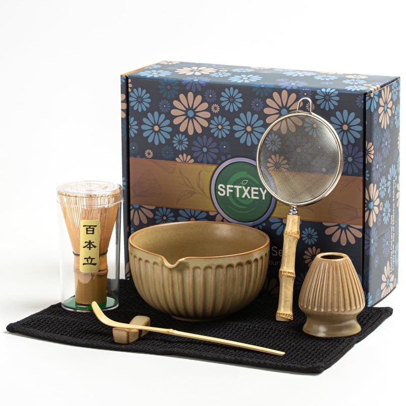 SFTXEY Matcha Whisk Set Matcha Set Includes Ceramic Matcha Bowl Matcha Whisk and Holder Bamboo Scoop Sifter Scoop Rest and Tea Towel 7 Pcs Matcha Making Kit for Matcha Lover and Tea Ceremony - Image 2