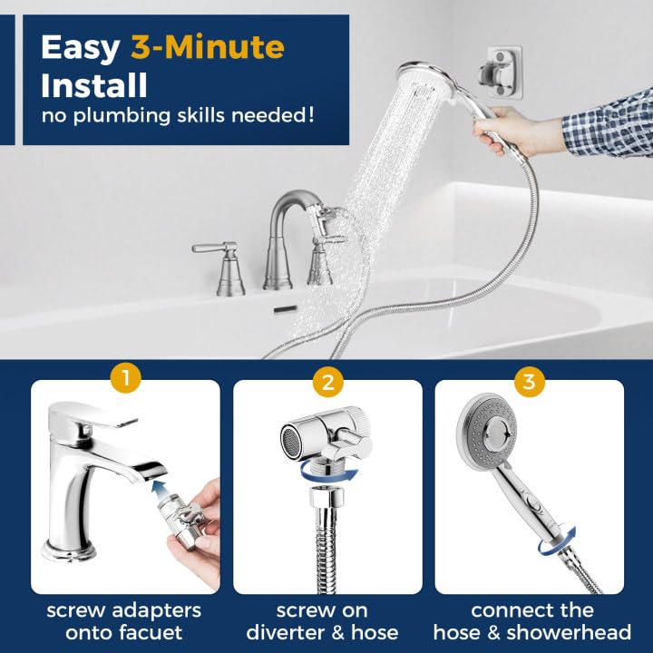 KLLEYNA Shower Head Sink-Faucet Bathtub-Bathroom-Garden - Hose Sprayer Attachment(5 Adapters) for Hair Washing & Pet Dog Rinse & Baby Bath, ON/OFF Extension for Moen, Kohler, Delta, American Standar - Image 5