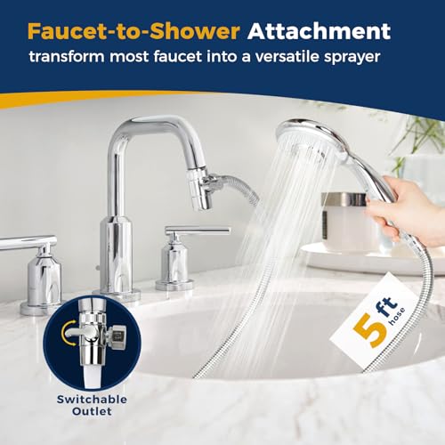 KLLEYNA Shower Head Sink-Faucet Bathtub-Bathroom-Garden - Hose Sprayer Attachment(5 Adapters) for Hair Washing & Pet Dog Rinse & Baby Bath, ON/OFF Extension for Moen, Kohler, Delta, American Standar - Image 2