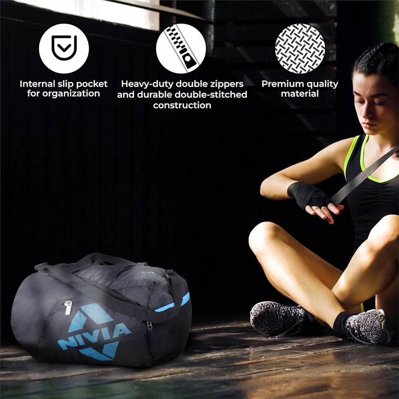 Nivia Deflate 2.0 Polyester Gym Bag - Unisex Adjustable Shoulder Duffle for Men, Carry Accessories, Fitness, Sports & Travel Kit (Black/Green,Capacity - 19.5LTR) - Image 3
