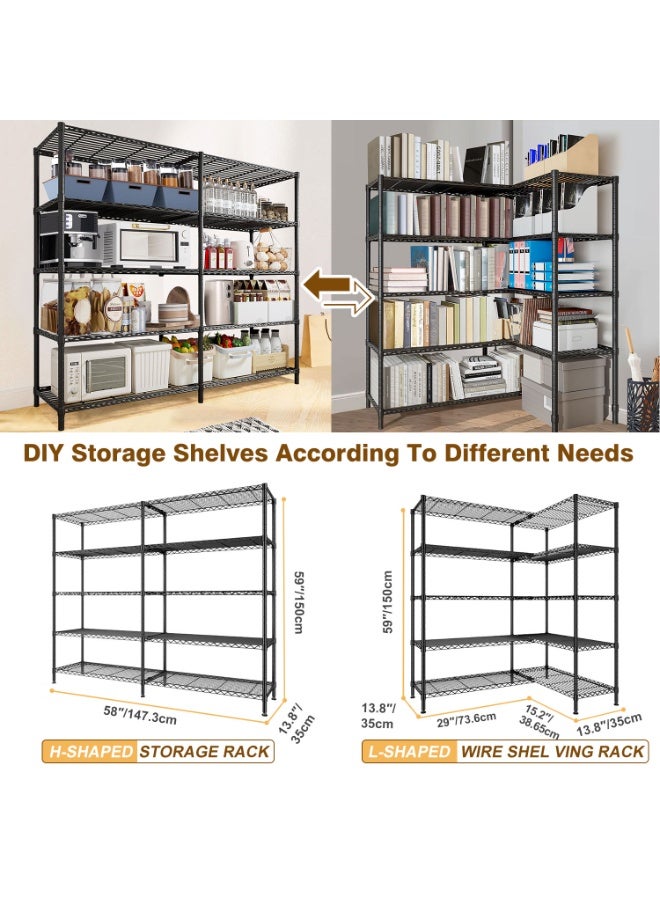 Forthcan Heavy-Duty Storage Shelving Unit 5-Tier Metal Rack Freestanding Kitchen Shelf Basement Garage Organizer 147.3 x 35 x150 cm - Image 2