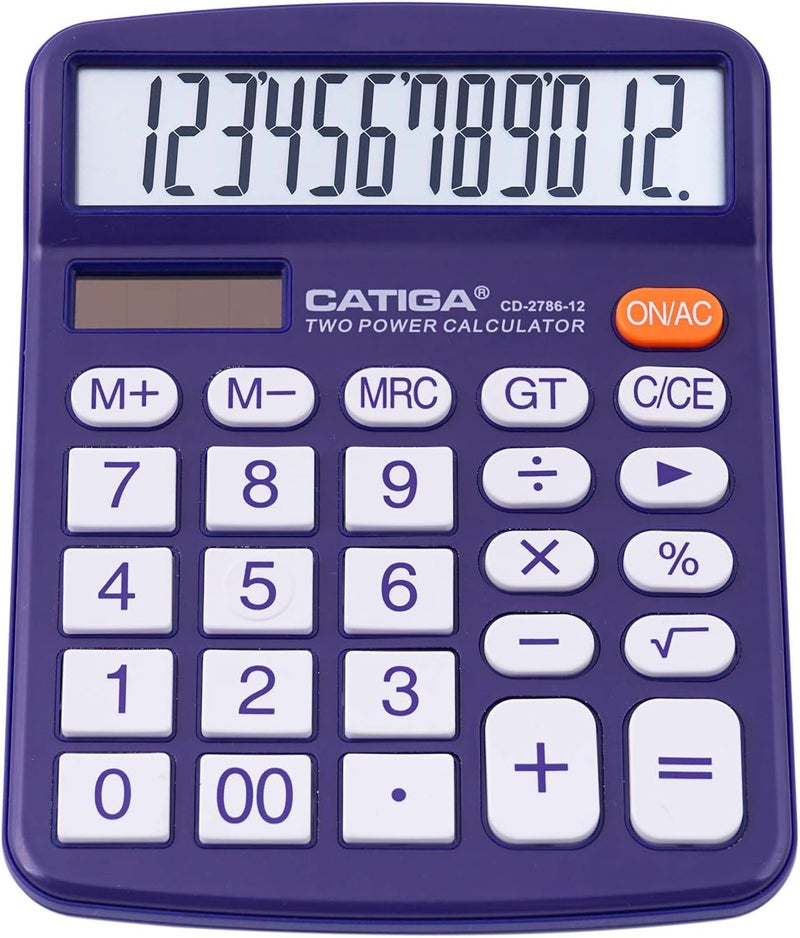 CATIGA Desktop Calculator 12 Digit with Large LCD Display and Sensitive Button, Solar and Battery Dual Power, Standard Function for Office, Home, School, CD-2786 (Purple) - Image 1
