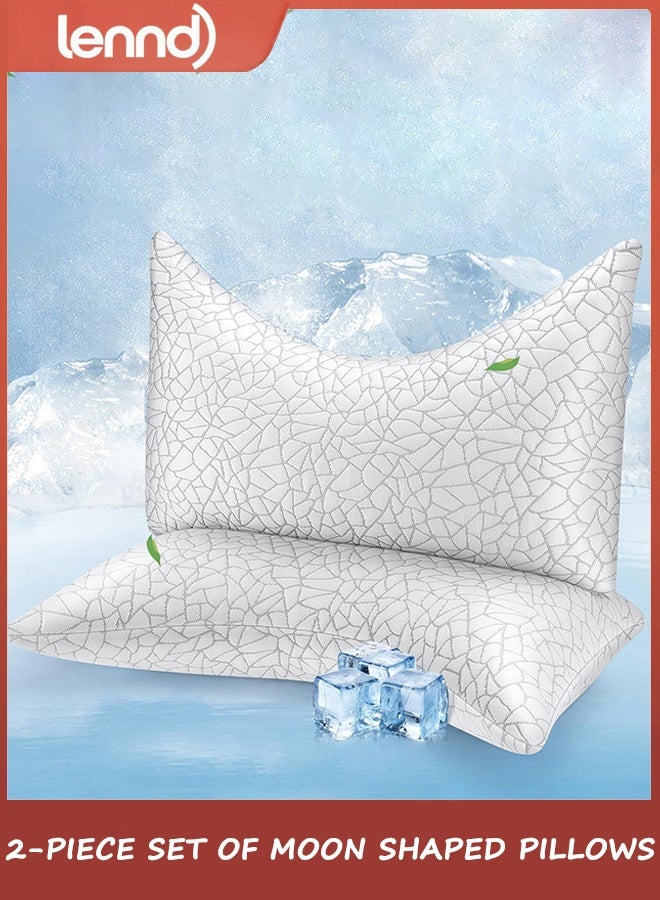 LENND 2-Pack Crescent-Shaped Pillow Set - Adjustable crescent-shaped memory foam pillows, 2-pack, cool and breathable, suitable for both back and stomach sleeping, pillowcases are removable and washable. - Image 1