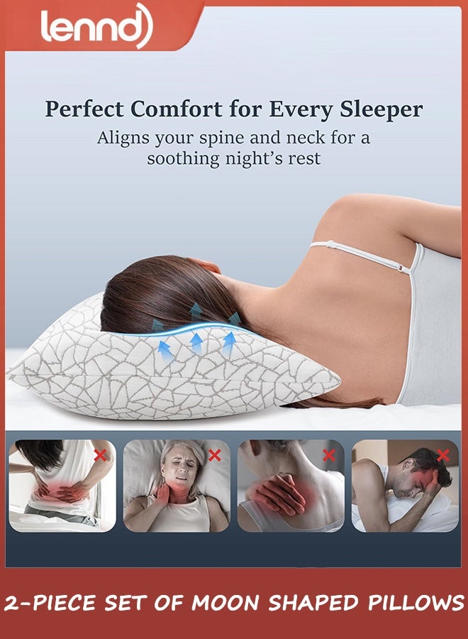 LENND 2-Pack Crescent-Shaped Pillow Set - Adjustable crescent-shaped memory foam pillows, 2-pack, cool and breathable, suitable for both back and stomach sleeping, pillowcases are removable and washable. - Image 2