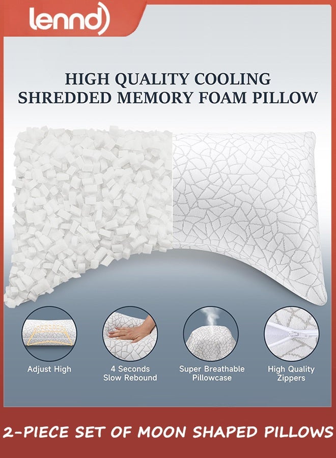 LENND 2-Pack Crescent-Shaped Pillow Set - Adjustable crescent-shaped memory foam pillows, 2-pack, cool and breathable, suitable for both back and stomach sleeping, pillowcases are removable and washable. - Image 3