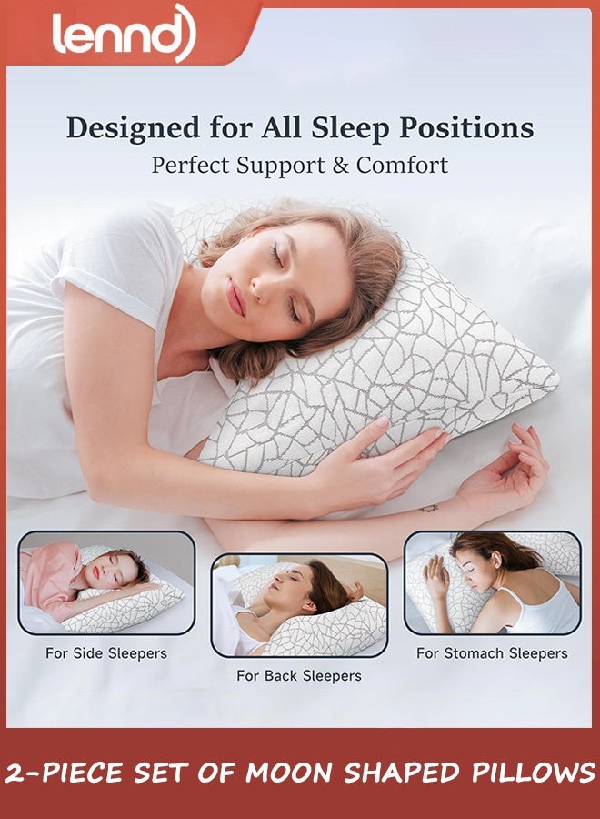 LENND 2-Pack Crescent-Shaped Pillow Set - Adjustable crescent-shaped memory foam pillows, 2-pack, cool and breathable, suitable for both back and stomach sleeping, pillowcases are removable and washable. - Image 4