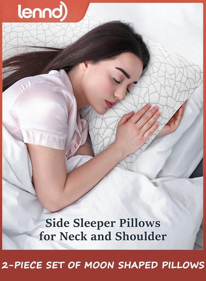 LENND 2-Pack Crescent-Shaped Pillow Set - Adjustable crescent-shaped memory foam pillows, 2-pack, cool and breathable, suitable for both back and stomach sleeping, pillowcases are removable and washable. - Image 5