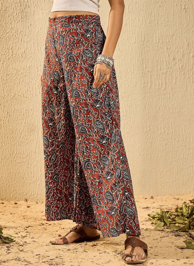 InWeave سراويل بالازو قطنية مزخرفة بالأزهار للنساء - Image 3
