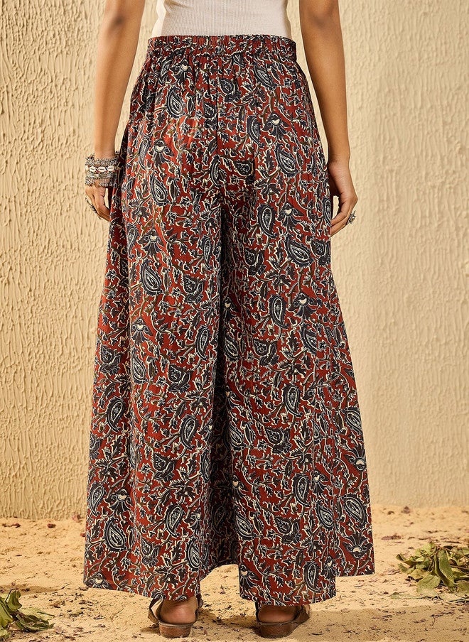 InWeave سراويل بالازو قطنية مزخرفة بالأزهار للنساء - Image 4