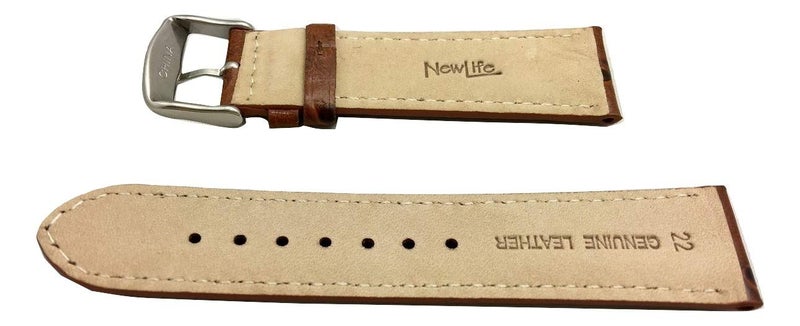 NewLife 22mm Brown Genuine Leather Watchband | Beautiful Ostrich Grain, Lightly Padded Replacement Watchstrap that brings to Any Watch (Mens Standard Length) - Image 2