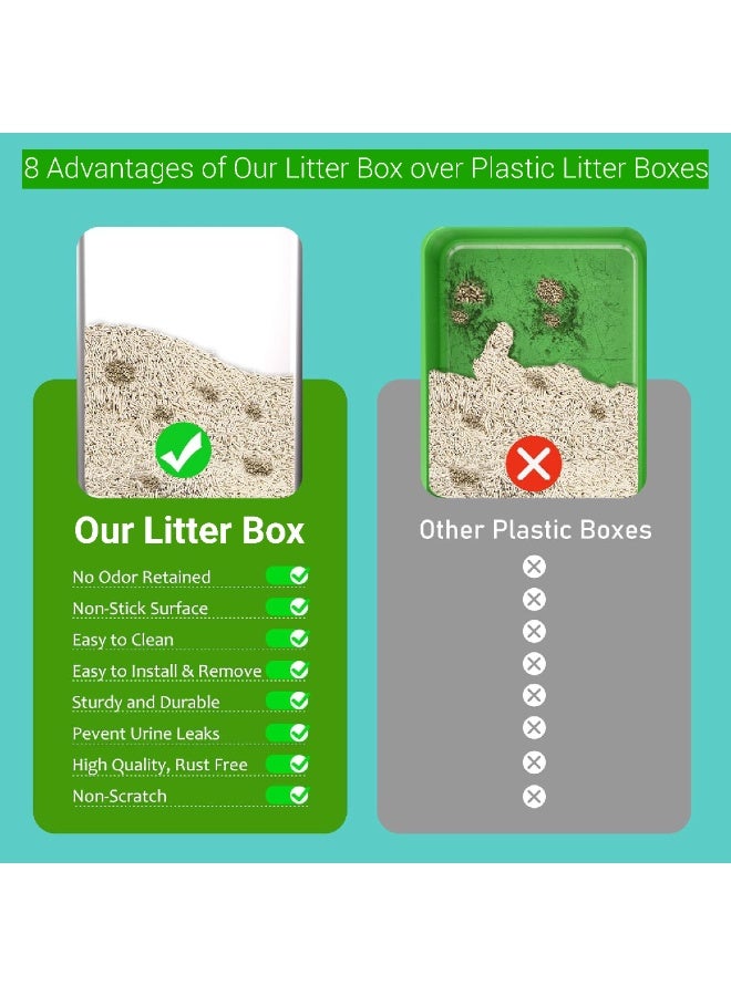 ماماتونس صندوق قمامة قطط من الفولاذ المقاوم للصدأ مقاس XXL مع حماية إضافية عالية من الرذاذ ووسادة قدم مضادة للتتبع ومغرفة، صندوق قمامة مفتوح للقطط غير لاصق ومقاوم للصدأ وخالي من الروائح 60 × 40 × 30 سم - Image 5