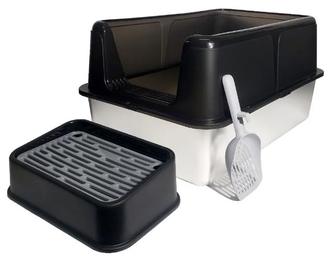 XXL Stainless Steel Cat Litter Box With Extra High Splash Guard and Anti-Tracking Foot Pad…