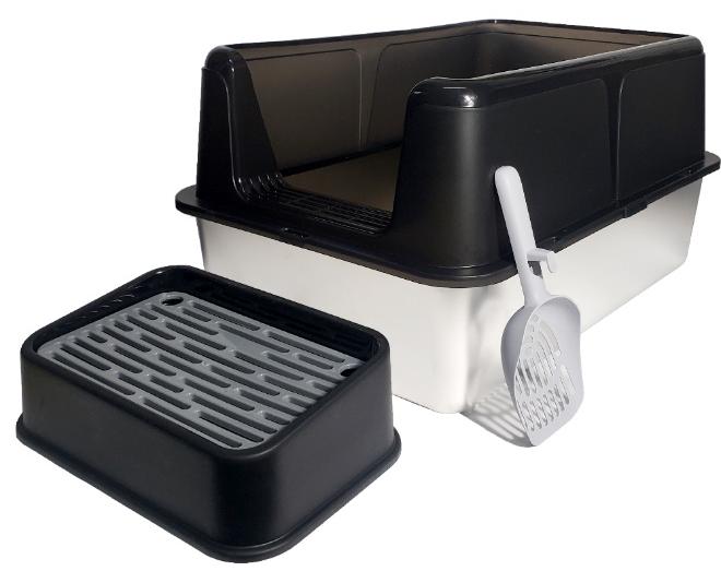 ماماتونس صندوق قمامة قطط من الفولاذ المقاوم للصدأ مقاس XXL مع حماية إضافية عالية من الرذاذ ووسادة قدم مضادة للتتبع ومغرفة، صندوق قمامة مفتوح للقطط غير لاصق ومقاوم للصدأ وخالي من الروائح 60 × 40 × 30 سم - Image 1