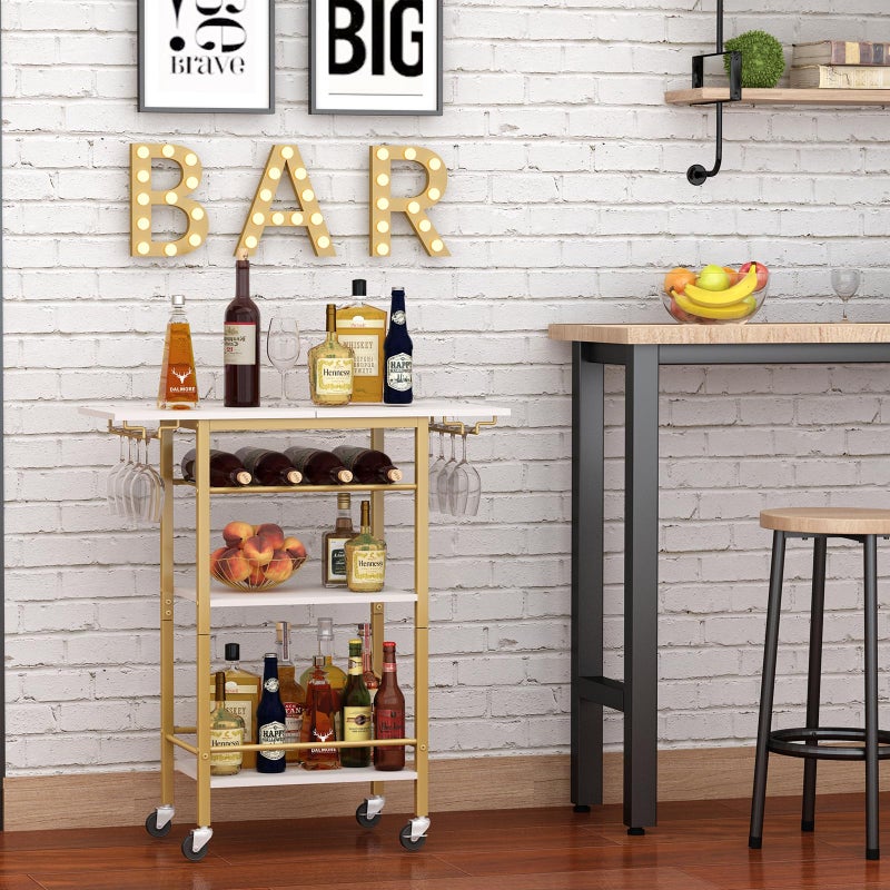 LAATOOREE Bar Cart, Home Bar Serving Cart, 4 Tier Mobile Drink Beverage Cart, Rolling Kitchen Shelf with Wine and Glass Holder, for Dinning Room, Living Room, Kitchen - Image 5