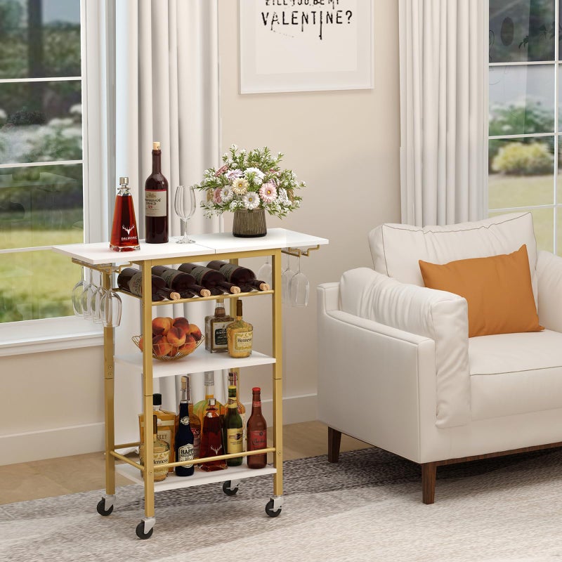 LAATOOREE Bar Cart, Home Bar Serving Cart, 4 Tier Mobile Drink Beverage Cart, Rolling Kitchen Shelf with Wine and Glass Holder, for Dinning Room, Living Room, Kitchen - Image 4