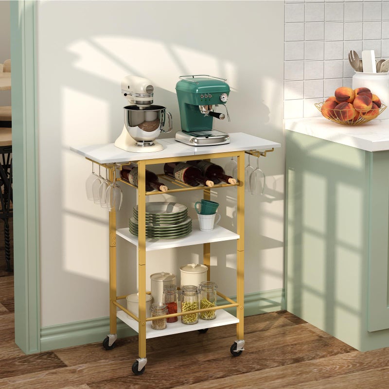 LAATOOREE Bar Cart, Home Bar Serving Cart, 4 Tier Mobile Drink Beverage Cart, Rolling Kitchen Shelf with Wine and Glass Holder, for Dinning Room, Living Room, Kitchen - Image 2