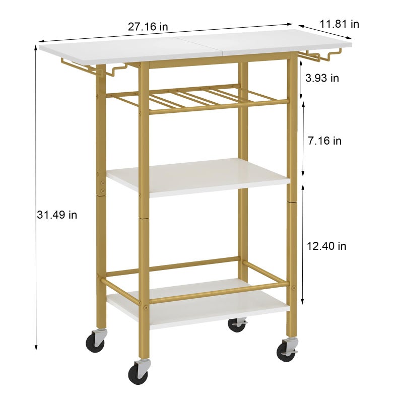 LAATOOREE Bar Cart, Home Bar Serving Cart, 4 Tier Mobile Drink Beverage Cart, Rolling Kitchen Shelf with Wine and Glass Holder, for Dinning Room, Living Room, Kitchen - Image 3