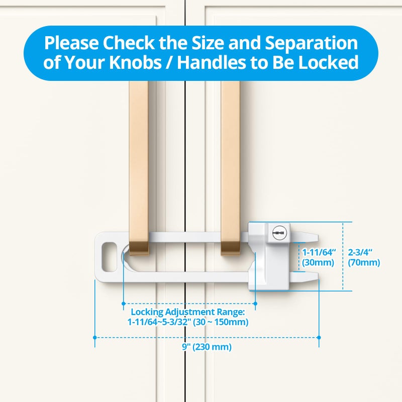 AST Keyed Cabinet Lock, 2 Locks 4 Keys Keyed Alike, Effective Childproof Cabinet Latch to Lockout Knobs and Handles, For Kitchen drawer Storage Cupboard Closet, Adjustable, Made of Metal (Matte White) - Image 4