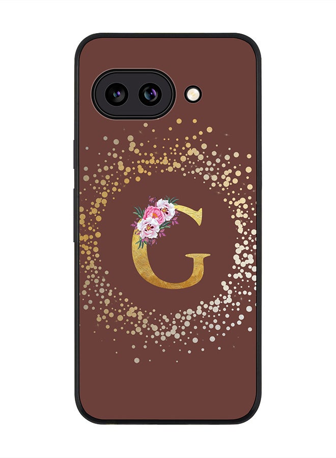 Stylizedd For Google Pixel 9a Case,Slim fit Camera Protection, Shockproof Thin Phone cover  - Custom Monogram Floral - G  (Brown )